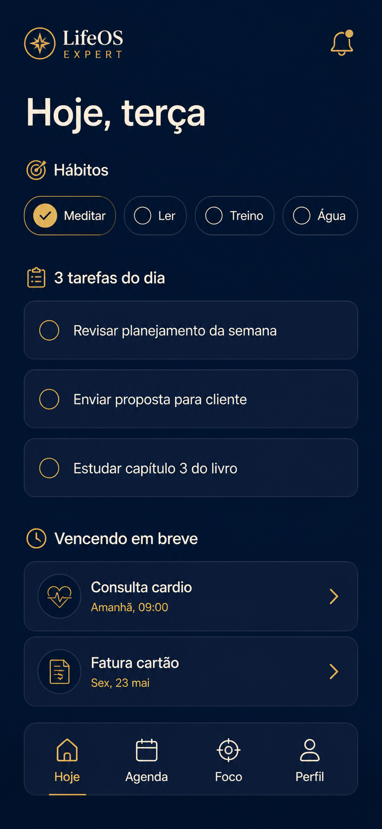 Tela Hoje do LifeOS Expert